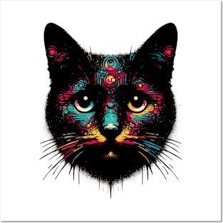 Vintage retro street art graffiti black cat Posters and Art